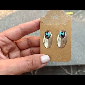 Sterling silver Native American made semiprecious gem inlaid post earrings